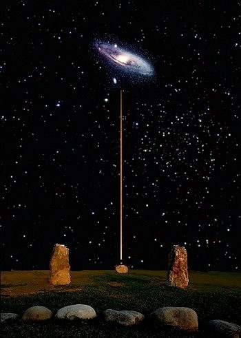 Un esempio dell'utilizzo archeo-astronomico dello Stone circle: al Solstizio d'Inverno, in verticale sulla pietra che indica l'Est, è possibile rilevare la presenza della galassia di Andromeda