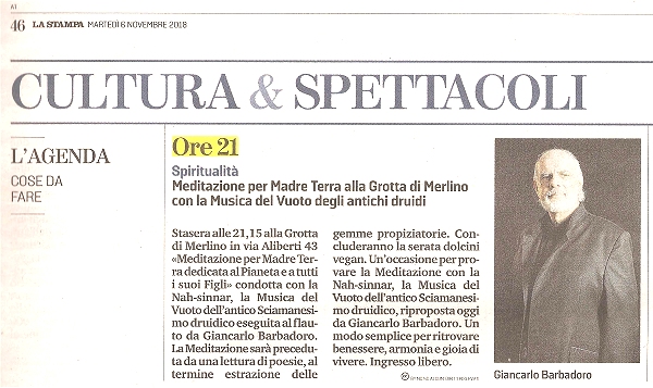 La Stampa 06-11-2018 - Meditazione per Madre Terra Grotta di Merlino Asti