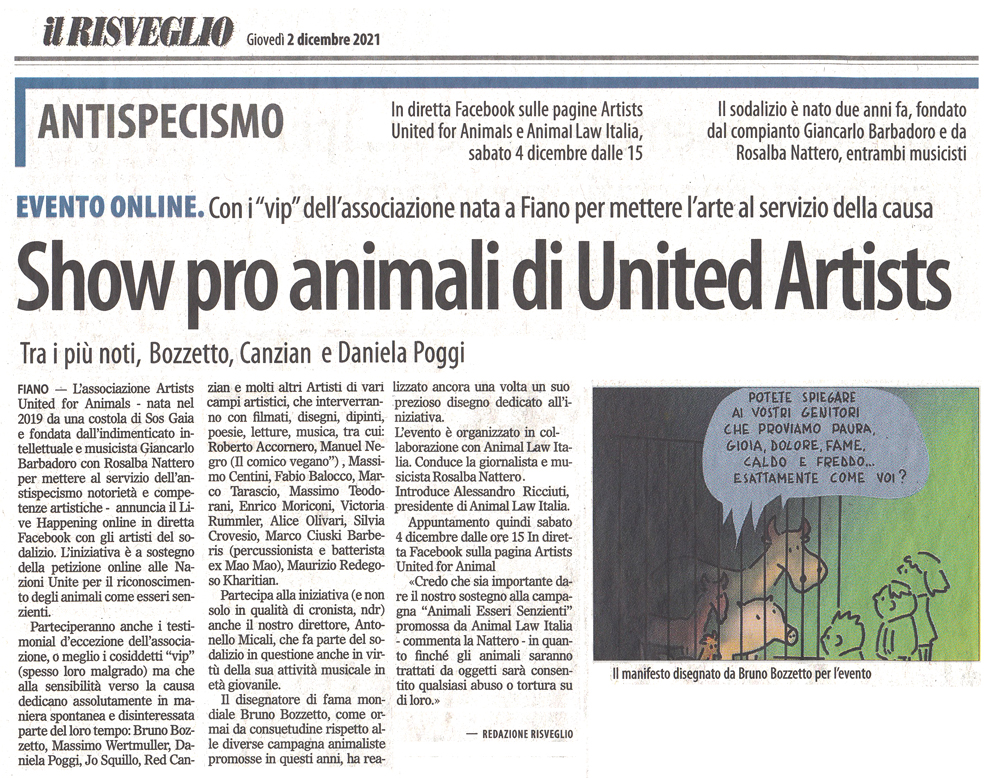 il-risveglio-2-12-2021-live-happening-artists-united-for-animals-4-dicembre-2021