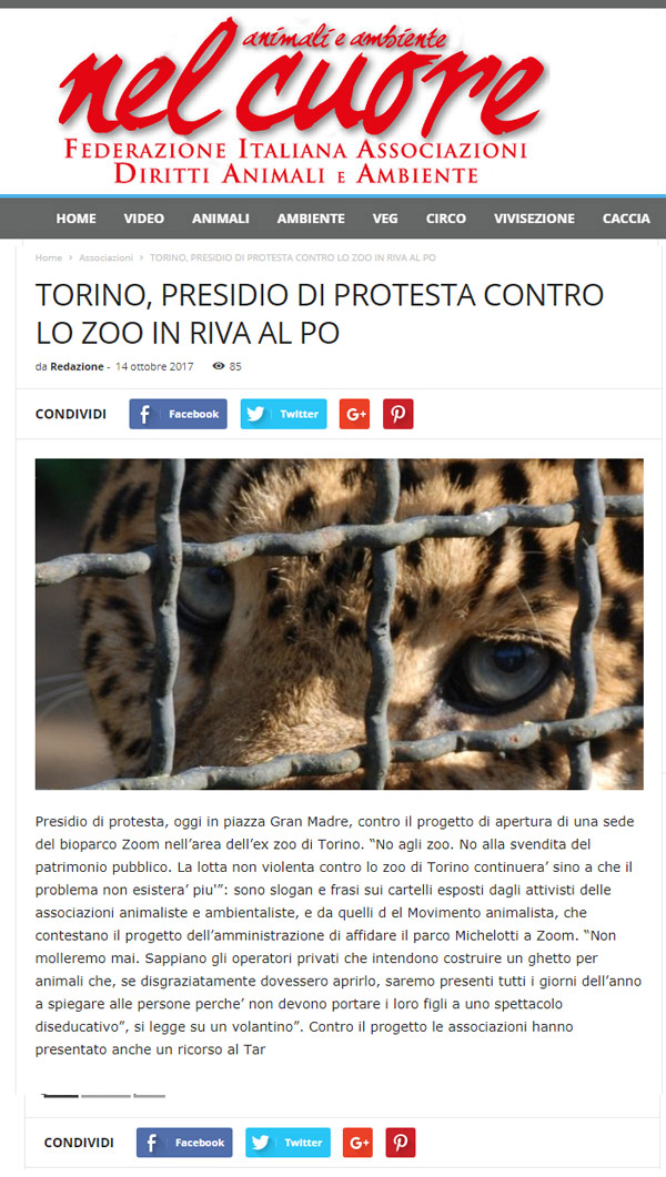 Nelcuore.org - 14 ottobre 2017 - Presidio NO AGLI ZOO, 14 ottobre 2017, Torino